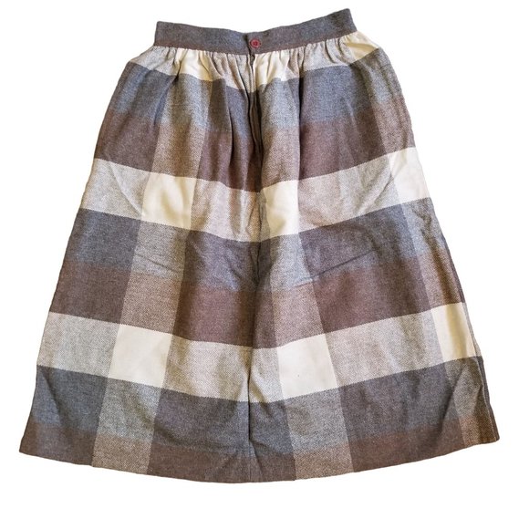 Vintage S Gray Plaid Modest‎ Skirt Pockets Rustic Primitive Homesteading - Picture 2 of 3